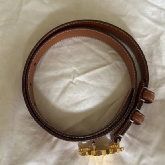 100% Auth CELINE Women‘s Triomphe Brown Leather Belt 75cm - Picture 4 of 6